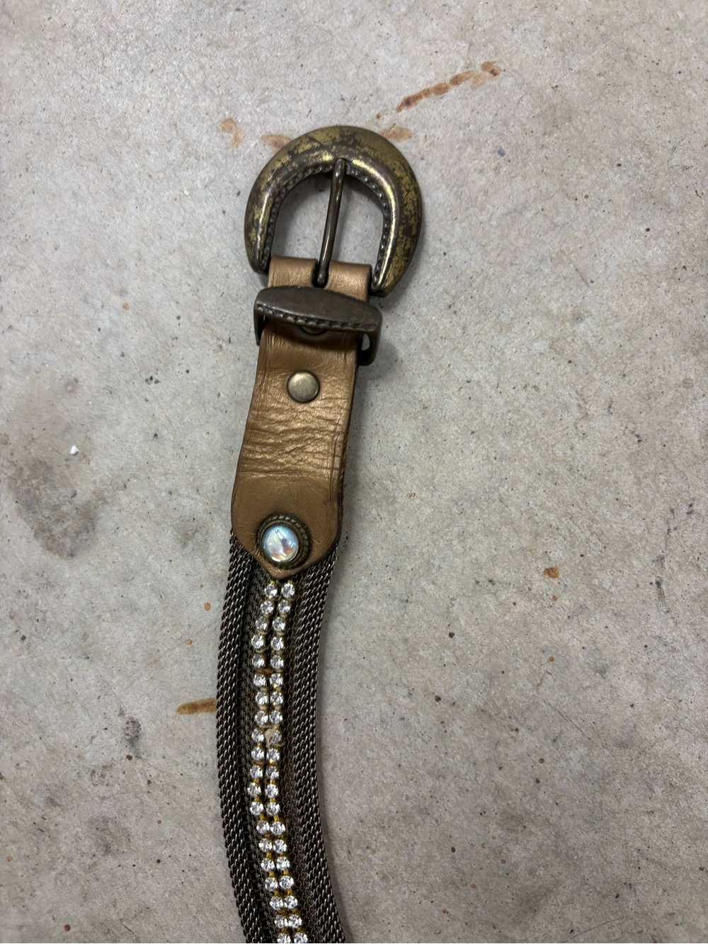 Vintage Sand Castle Rhinestone Leather & Metal Mesh Fashion Petite Belt - Picture 7 of 12